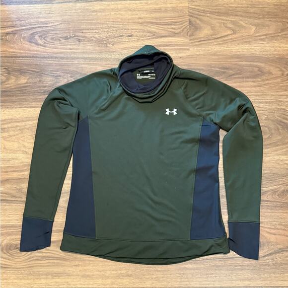 Under Armour Green Black Performance Long Sleeve Womens Medium Running Top - Picture 2 of 6